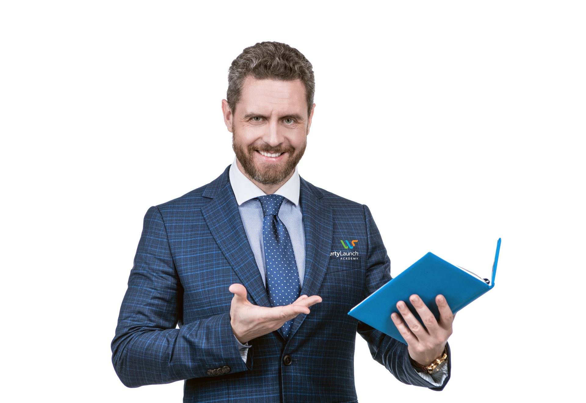 presenting product. boss examine business report isolated on white. mature man hold planner. businessman writing notes on notebook. successful ceo reading schedule. happy man planning his work.